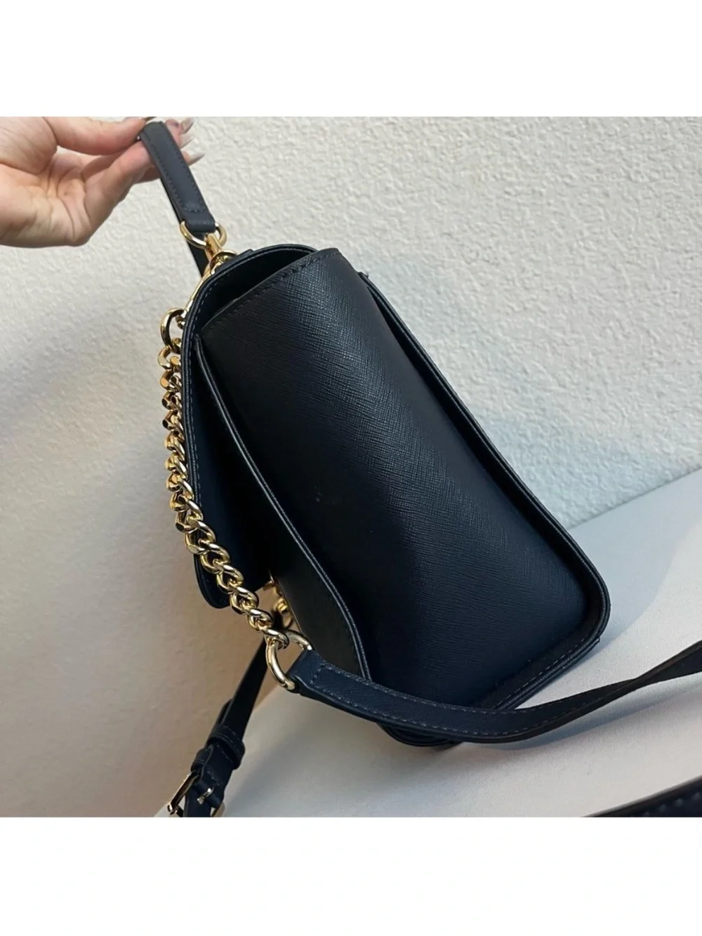MICHAEL KORS Blue Selma Mercer Raven Bedford Chain Satchel Crossbody